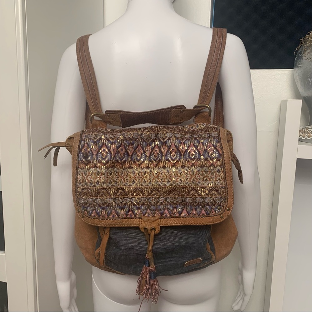 The Sak Bag Ventura Convertible leather backpack crossbody shoulder boho sequins